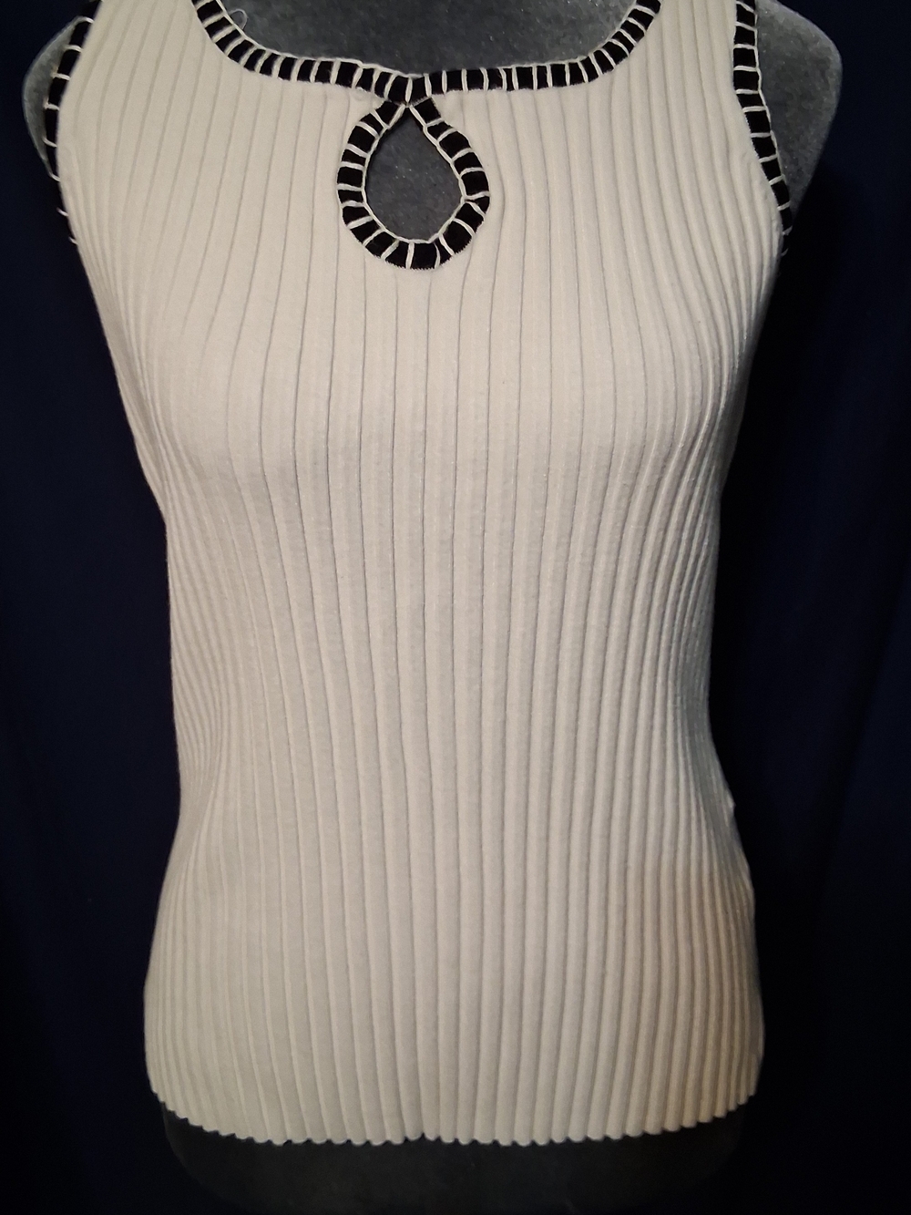 Belldini Cream Ribbed Tank Top with Black Trim New
